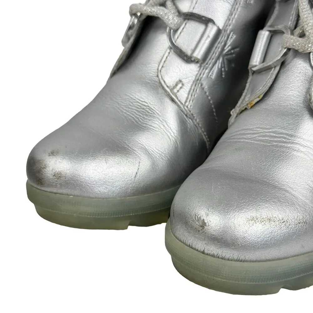Sorel Disney Frozen Joan Of Arctic 2 Leather Wedge Boots Youth Big Girl 3 Silver